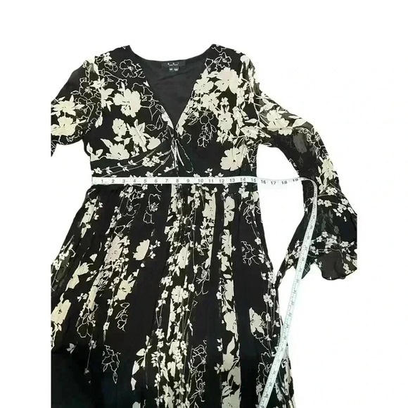 ECI New York Floral Dress Sz 12P Black Silk A Line Knee Length Formal - Picture 11 of 16